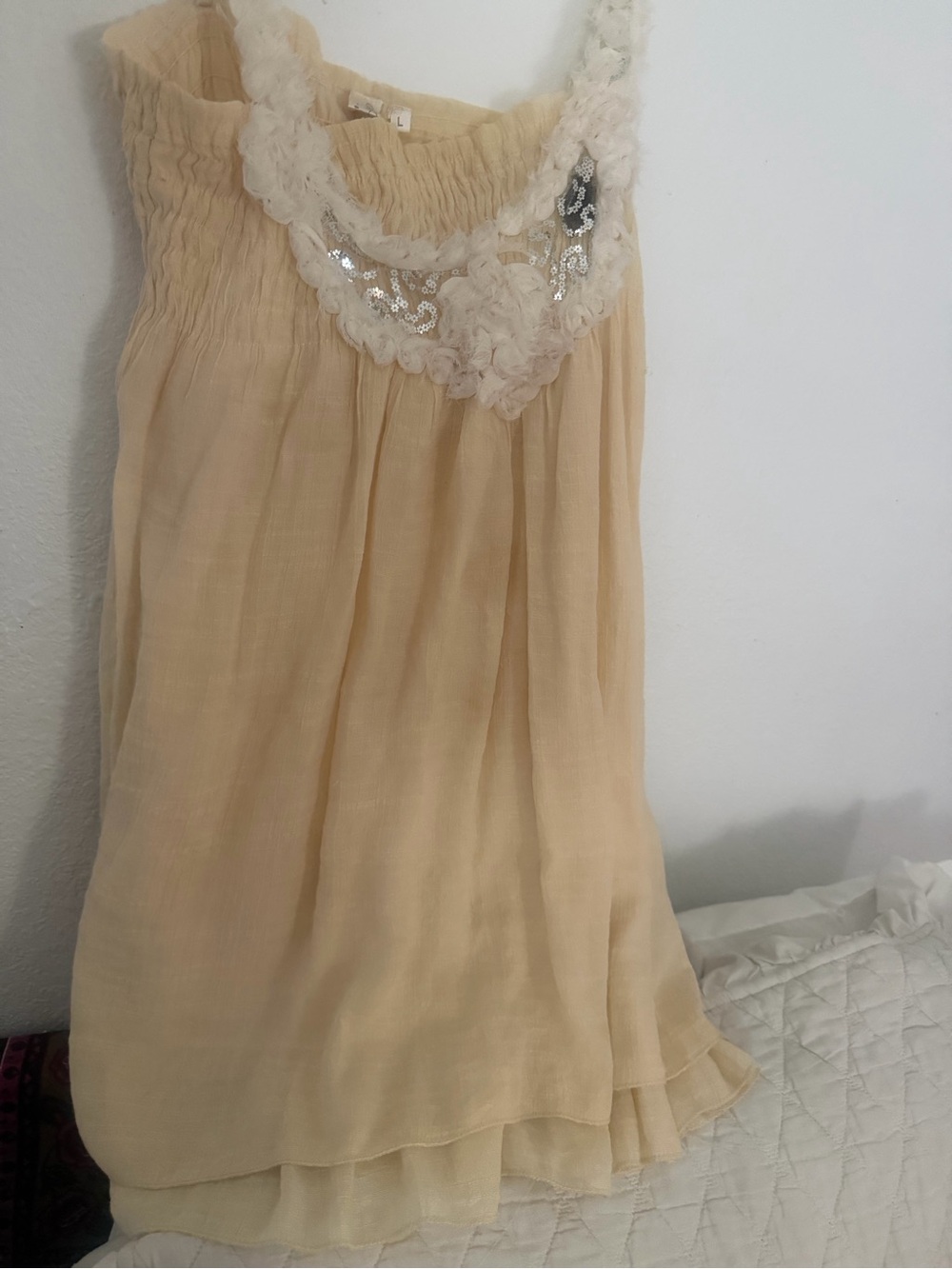 Women's Cream Sleeveless Chiffon Top with Lace & Sequin Trim